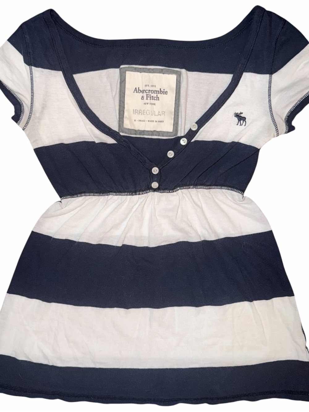 Y2K Abercrombie Babydoll Henley Button Striped Top